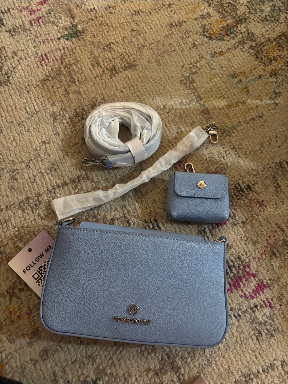 Iris & rainbow blue purse with straps
